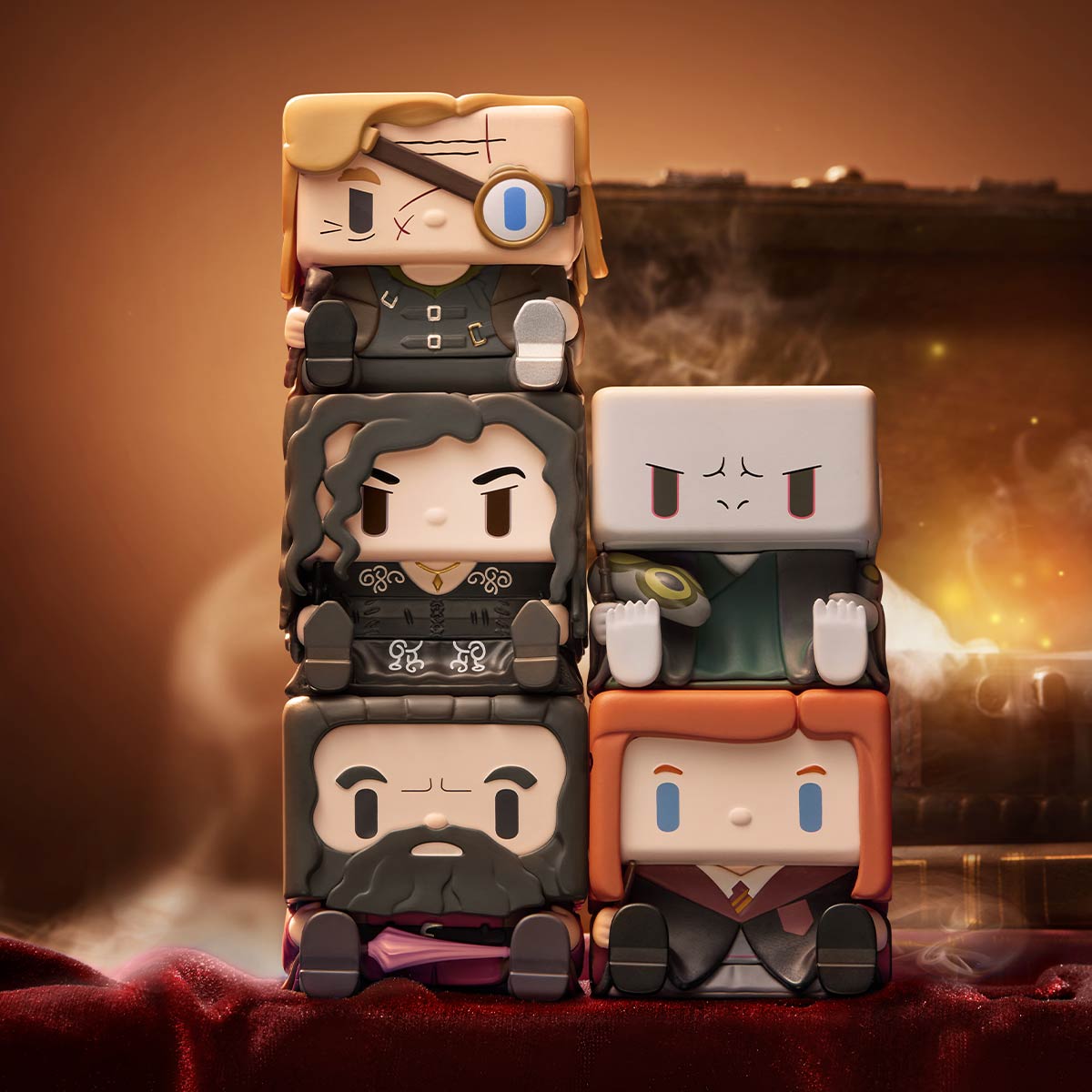 Harry Potter POP CUBE-2 Series figures including Ginny, Bellatrix, Hagrid, Moody, and Voldemort