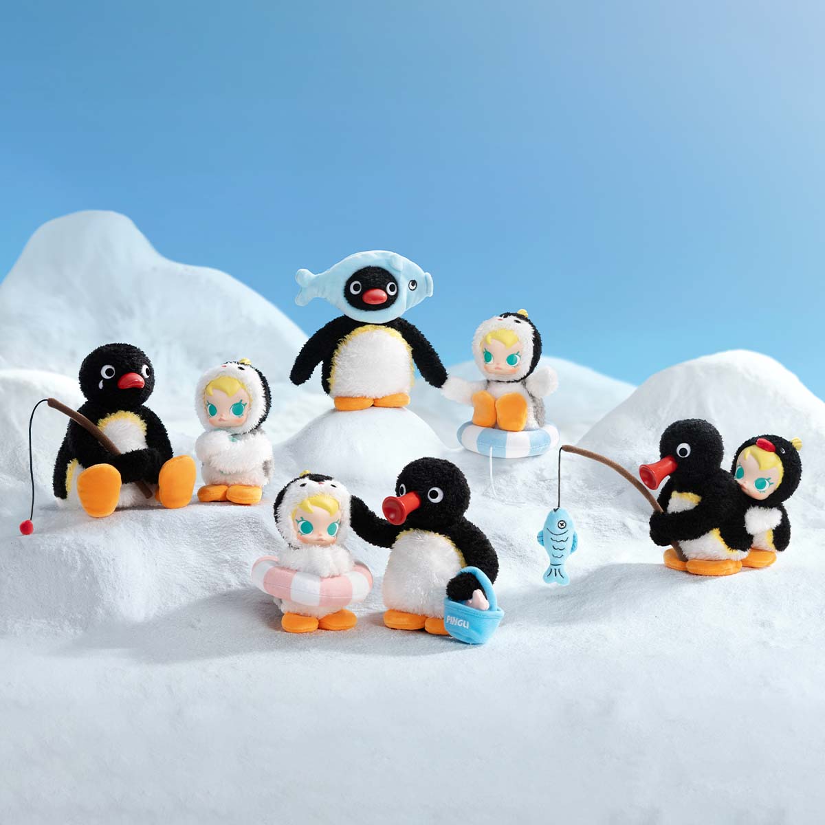 All character designs from Baby Molly × Pingu Happy Fishing vinyl plush pendant series