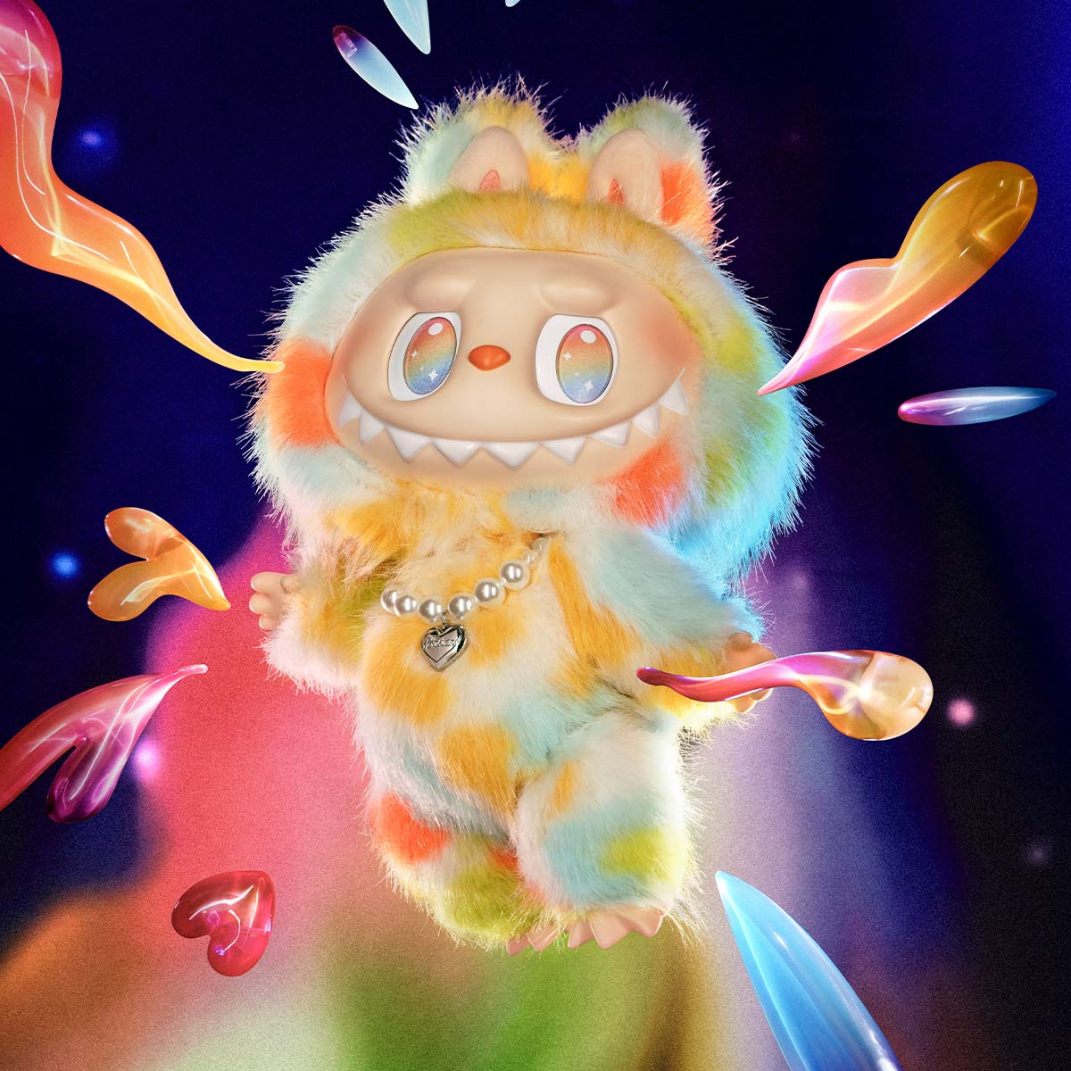 Pop Mart Labubu Rock the Universe vinyl plush doll with heart-shaped necklace from Big into Energy Series