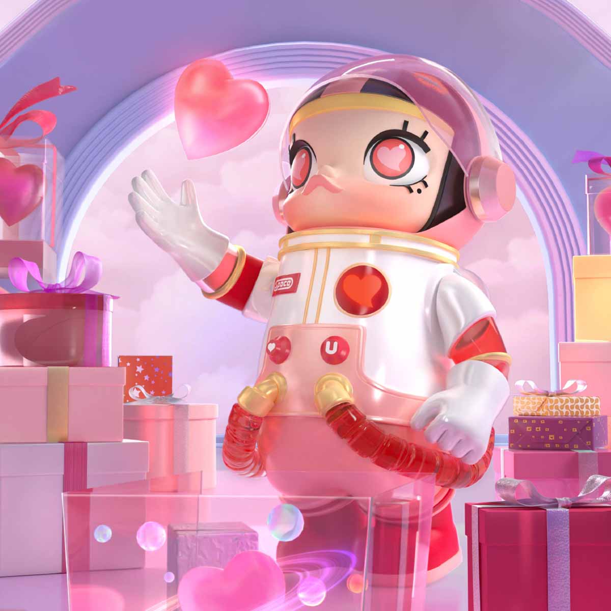 Pop Mart MEGA Collection 1000% SPACE MOLLY Heartbeat display view 3