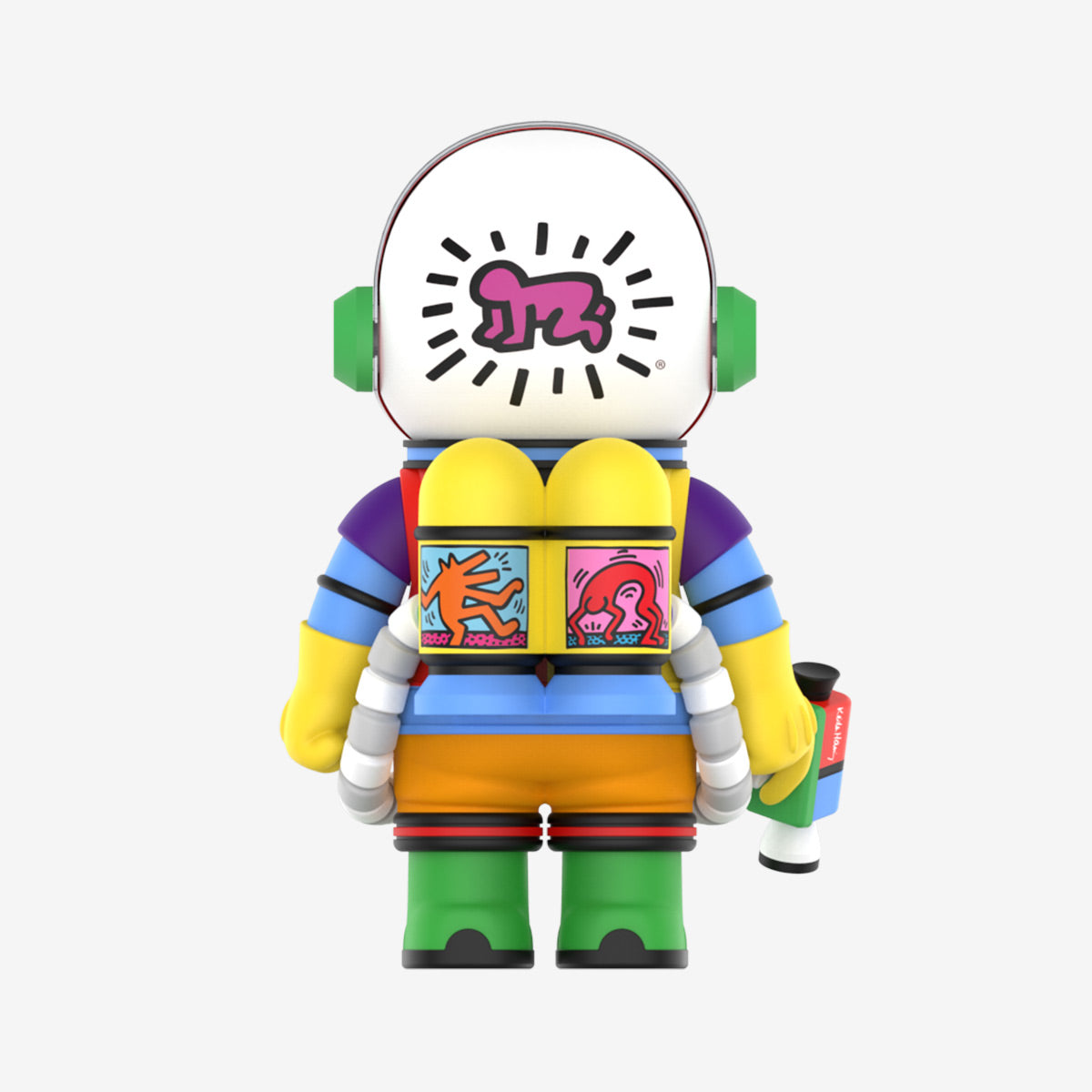 Pop Mart MEGA COLLECTION 1000% SPACE MOLLY × Keith Haring back view — colorful toy figure with a unique design on a white background