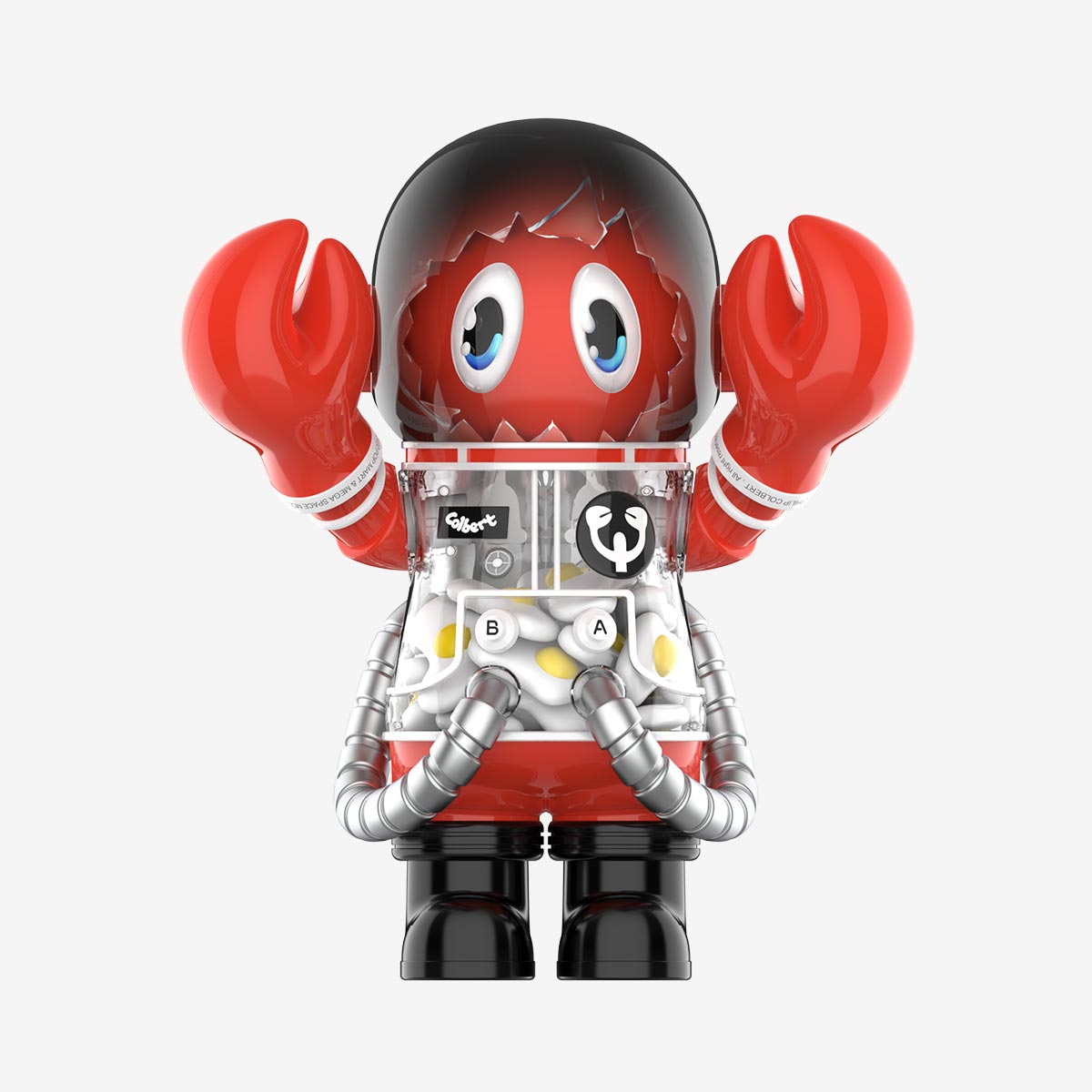 Pop Mart MEGA Collection 1000% SPACE MOLLY x Philip Colbert front view with lobster claw arms and helmet