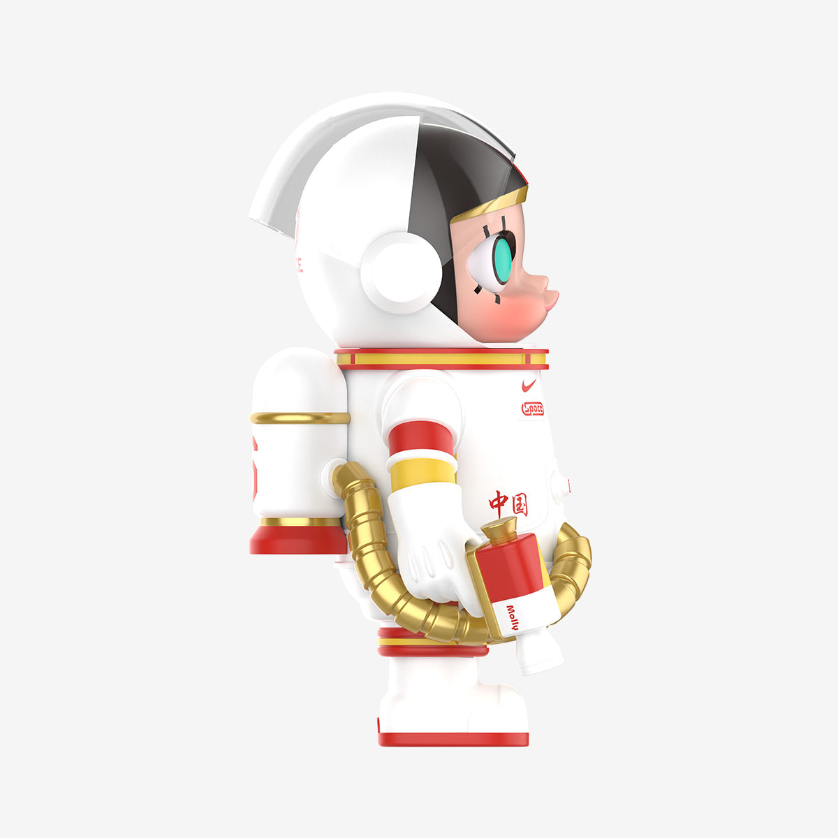 MEGA SPACE MOLLY 100% China Women’s Basketball Team astronaut toy in white uniform, 270-degree view