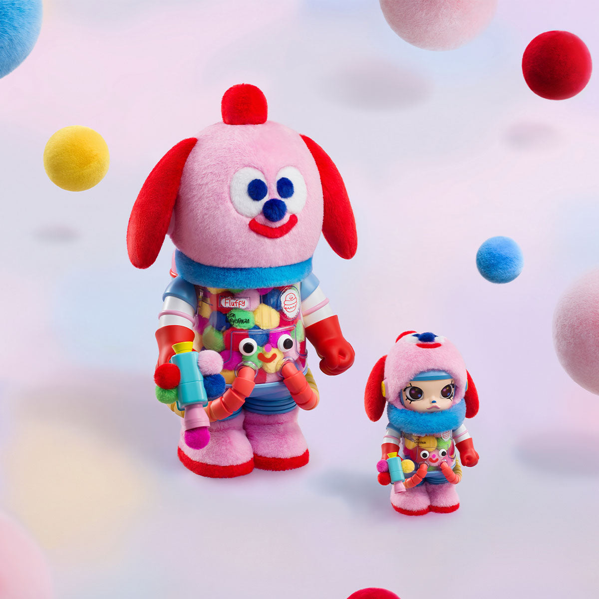 Pop Mart MEGA SPACE MOLLY 1000% Jon Burgerman toy with mask on, colorful pink and red design, light background