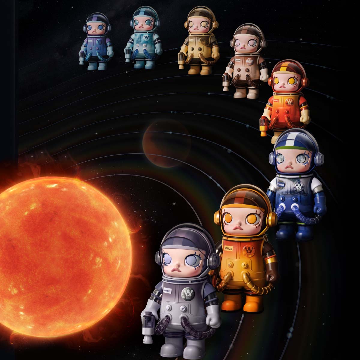 All characters from MEGA SPACE MOLLY 400% Planet Series Figures