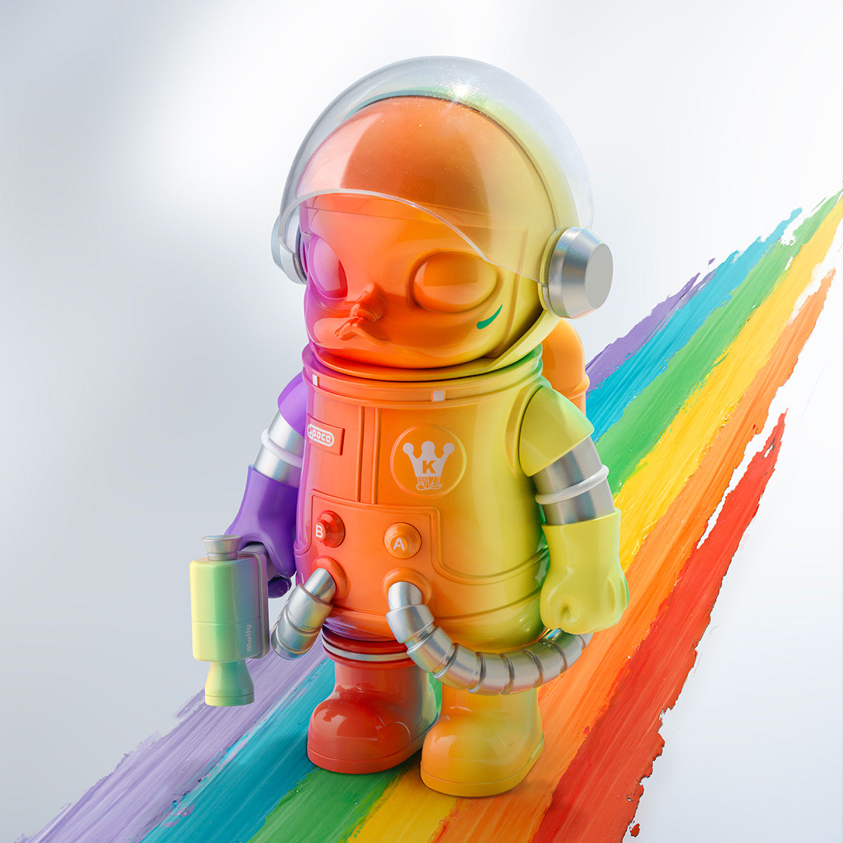 MEGA SPACE MOLLY 400% Rainbow colored version toy figure product show with vibrant details